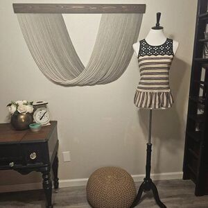 Free People Lace/Striped Peplum Tank Top Sz S